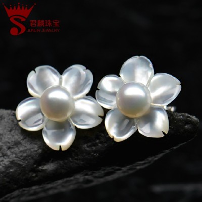 Jun han edition day our jewelry fashion stud earrings mother pearl earrings earrings, 925 silver ornaments present for girlfriends