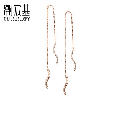 The sun - wet hong jizhu meteor line 18 k rose gold ear female Mosaic gold earrings earrings ear clip eardrop T