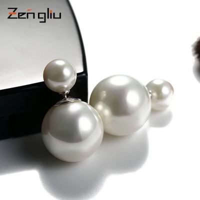 925 silver imitation pearl earrings Female size double earrings earrings before and after South Korea, Japan and South Korea version of fashion temperament