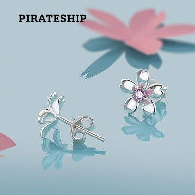 The pirate ship silver mini cherry blossom stud earrings Temperament is South Korea female earrings personality contracted 925 silver earrings earrings