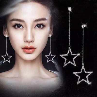 Exaggerated atmospheric hollow out han edition earrings set auger five-pointed star temperament long Korean female eardrop contracted personality earrings