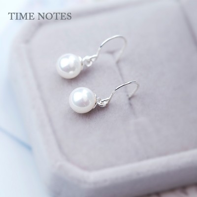 Short TIME NOTES silver earrings, 925 silver earrings small synthetic pearl han edition sweet temperament of silver ornament