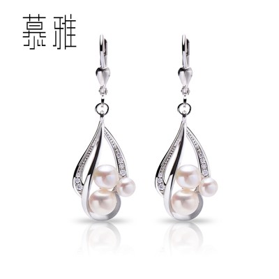 Mu, 925 silver earrings female temperament with natural freshwater pearls, Japan and long ear clip do not fade silver earrings