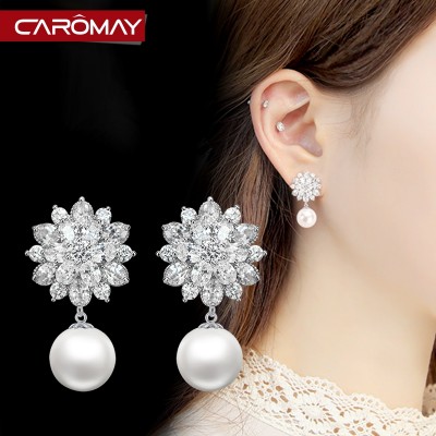 Lome jewelry s925 silver eardrop zircon pearl earrings South Korea fashion elegant temperament deserve to act the role of earrings