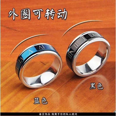 Rotating!European and American fashion Roman numerals Men's titanium steel ring personality domineering ring tide people offered
