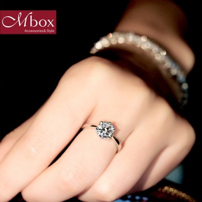 Mbox ring, Japan and South Korea female swarovski S925 silver inlay zircon couple girlfriends six claw ring ring