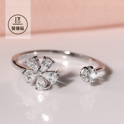 S925 pure silver ring opening contracted tide female, Japan and South Korea flower breadwinners girlfriends offered one finger ring personality