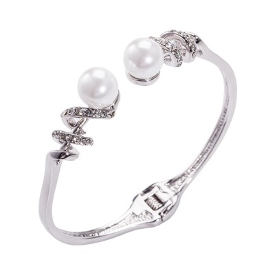 Violet alloy, Pearl Bead, open bracelet, female Korean version, micro inlaid zircon, imitation pearl, Korean Bracelet