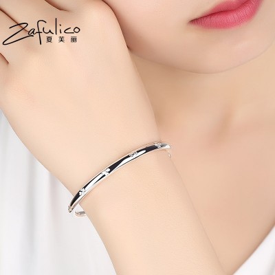 S999 Sterling Silver Bracelet female Korean temperament simple student all-match clover Bracelet fresh Mori push pull models