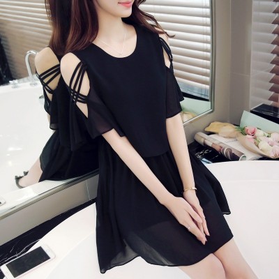 In the summer of  new small fresh Strapless Chiffon Dress summer dress Korean thin temperament a word skirt