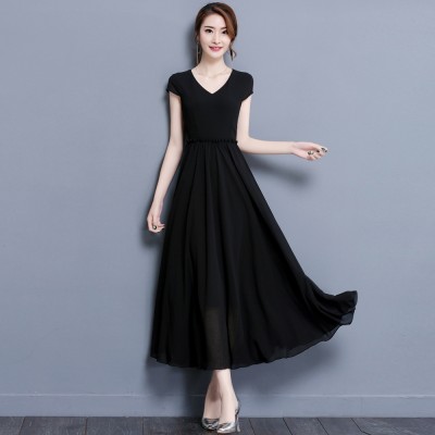  summer new large size women with high waist obesity mm long thin loose Chiffon Dress Skirt