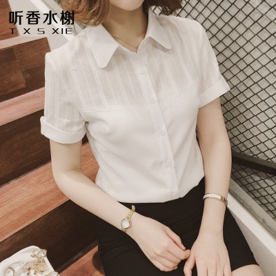  new summer shirt girl chiffon shirt white shirt, cotton coat female occupation code overalls