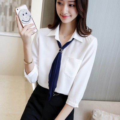 , the new Korean version of loose Chiffon shirts, women's solid colors, short sleeved students, Korean shirts, professional shirts tide