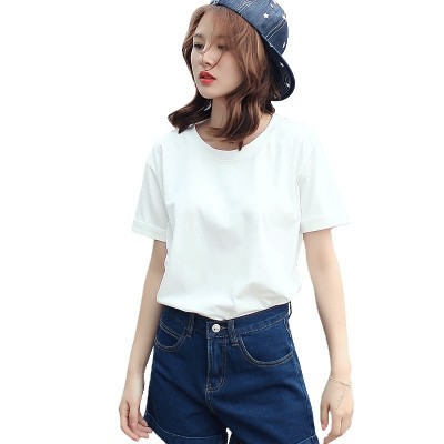 Solid color T-shirt Jacket Shirt New Summer  Korean female students all-match loose white T-shirt short sleeve