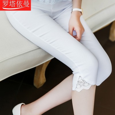 Leggings, summer thin section, wear feet, mouth lace, pencil pants, self-cultivation big yards stretch pants, female summer seven points pants tide