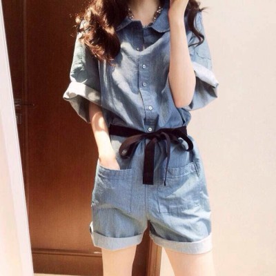  spring summer new female Korean students loose Jumpsuit waisted wide leg pants pants casual jeans