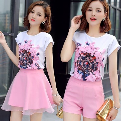 Summer shorts, short sleeve, two piece set,  new Korean version, loose T-shirt, fashionable suit, skirt, broad leg pants, suit women