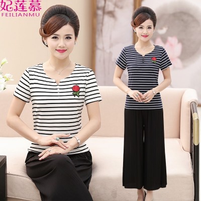 Mother summer suit elderly women aged 40-50 short sleeved Chiffon in  new middle two sets