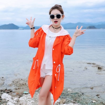 The  summer sun protection clothing girls long loose size UV sunscreen clothing cardigan breathable ultra-thin coat