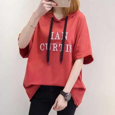 Thin Hoodie female BF short sleeved summer wind sleeve head letters hooded women students loose coat hoody