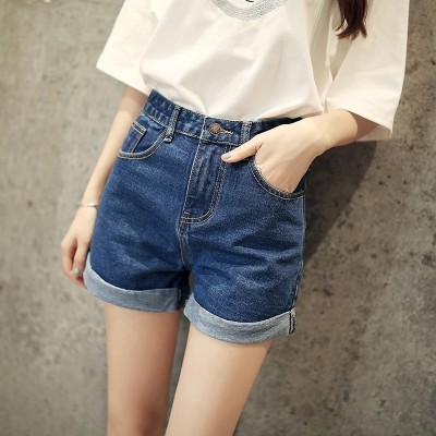 High waisted denim shorts female student summer curling loose thin a word pants baggy pants shorts size female.