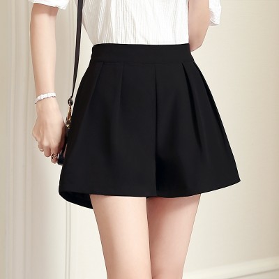  New Summer Shorts female high waisted black chiffon culottes wide leg pants pants loose a hot Korean skirt