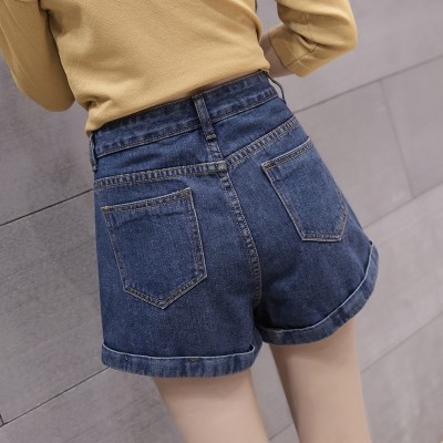  spring summer new denim shorts female student waist white all-match Mini shorts Korean loose slim