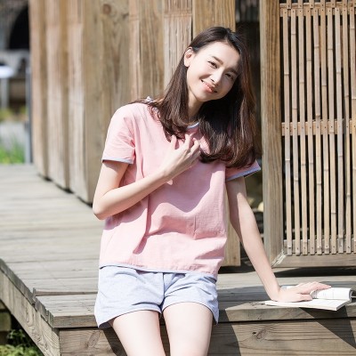 New lovers pajamas, women's short sleeved cotton, two sets of simple, loose, thin home, men's home clothing set