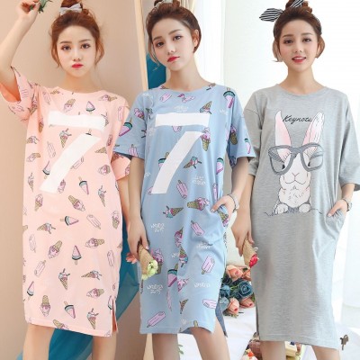 Sweet summer Nightgown Pajamas female Korean cartoon Home Furnishing wear cotton nightdress home girl students