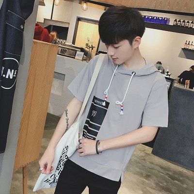 Short sleeved Hoodie sleeve head loose T-shirt with the trend of male young students in spring and summer clothing hoodie coat