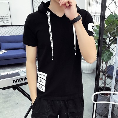 Youth short sleeved T-shirt summer Hoodie Mens Cotton Hoodie sweater cuff students half tide