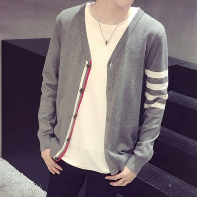 The spring and autumn sweater V collar cardigan sweater England youth male male Korean Japanese slim thin fashion jacket