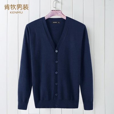 Ken and spring men men sweater knit cardigan sweater coat thin collar sweater size V slim.