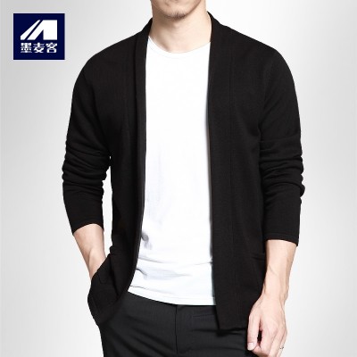 Mack Mens Casual cardigan ink new spring men's sweater sweater slim Korean coat thin male tide