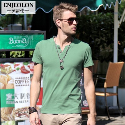 Summer men's short sleeve T-shirt collar V Mens summer summer youth men's slim Blazer low tide