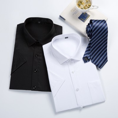 Summer short sleeved white shirt, men's slim solid color business suit, professional dress shirt, XL men's T-shirt