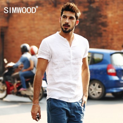 Simwood Jane wood men's summer style casual men's slim linen shirt, pure white shirt