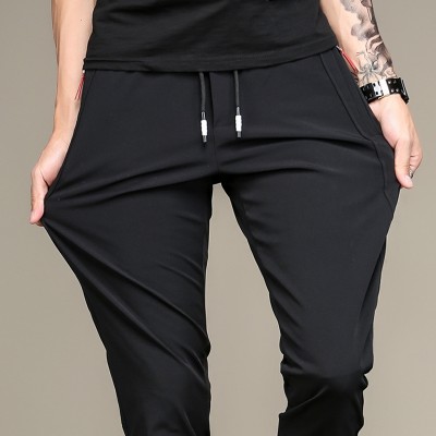Summer stretch casual pants, black youth trousers, summer self-cultivation, elastic trousers, men's loose pants