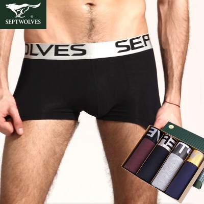 Septwolves men's underwear fabric 4 young male modal boxed seamless shorts waist four corner underwear
