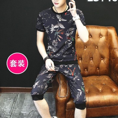 Short sleeve t-shirt men's suit, summer Korean Shorts Set, trend, personality, leisure, two sets, men's clothes