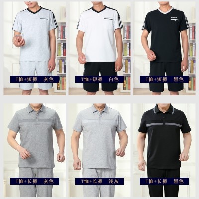 Sports suit, men's summer short sleeved shorts, casual sports clothes, men's running clothes, middle-aged and elderly father, thin money