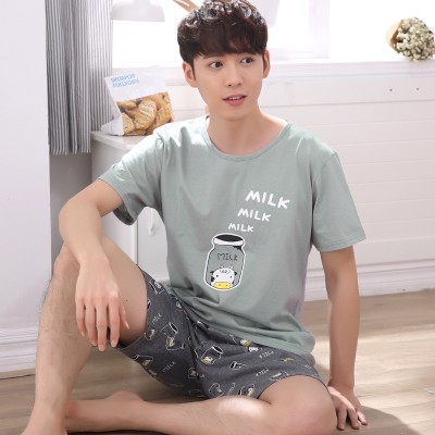 Men's pajamas, short sleeved summer shorts, cotton, summer, thin paragraph, young students, male, cotton, home wear suit
