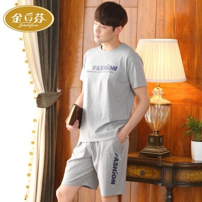 Can wear men's pajamas, summer cotton short sleeves, cotton men's clothing, large size, thin men's home wear suit movement