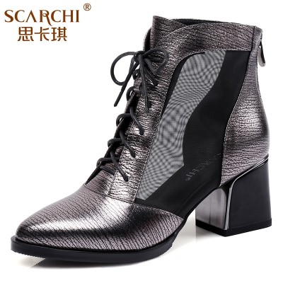 Scarlett boots, women's leather, spring and autumn boots, thick pointed Martin boots,  spring new big size shoes