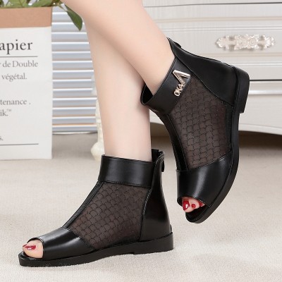  summer cool boots children boots flat with the flat mesh breathable fish mouth shoes leather sandals female middle-aged mother