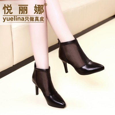  spring summer new high-heeled shoes with pointed shoes with thin and short boots leather boots and short tube.