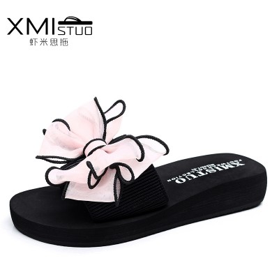 The summer all-match bow female slippers word drag flat beach slippers slip female wear casual shoes Beach