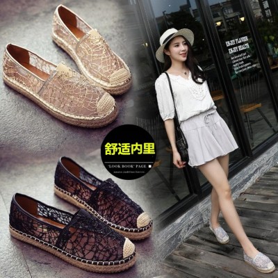  Spring Summer Edition, flat bottom fisherman's shoes, female lace net surface, round head, hollow happiness shoes, women's retro shoes, shallow mouth