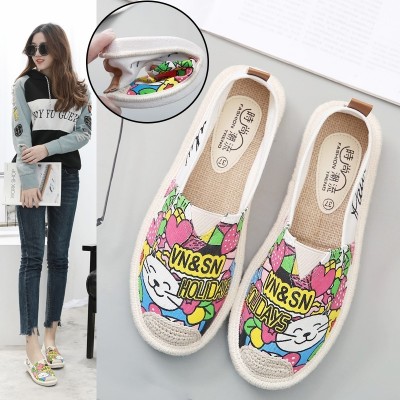 The  summer all-match canvas shoes female student Korean pedal loafer shoes flat shoes casual shoes