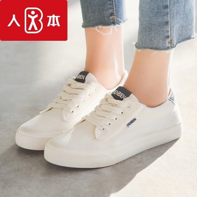 The canvas shoes, sports shoes all-match female student Korean white shoe female lace shoes female couple flat spring